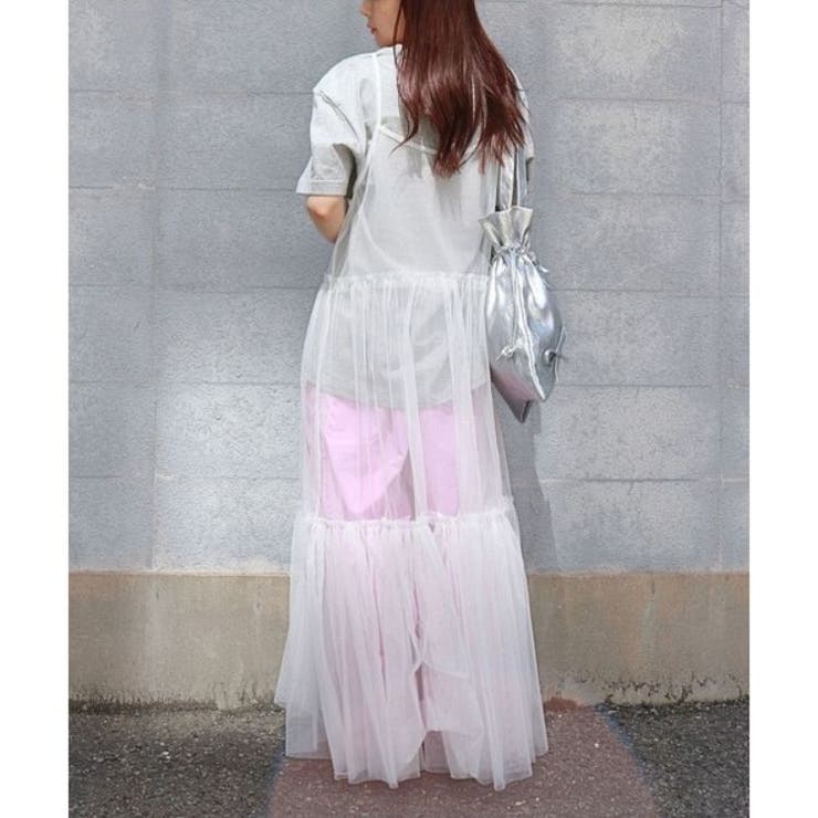 チュールシースルーキャミワンピース レイヤード かわいい ガーリー