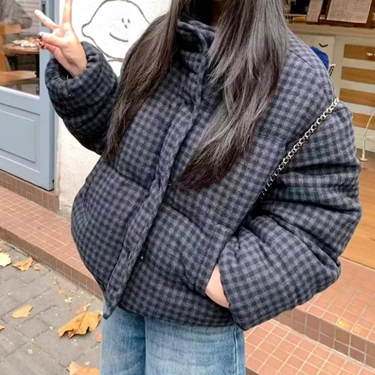 チェック柄中綿ダウンジャケット 秋 冬[品番：SHNW0012135]｜SHEENA