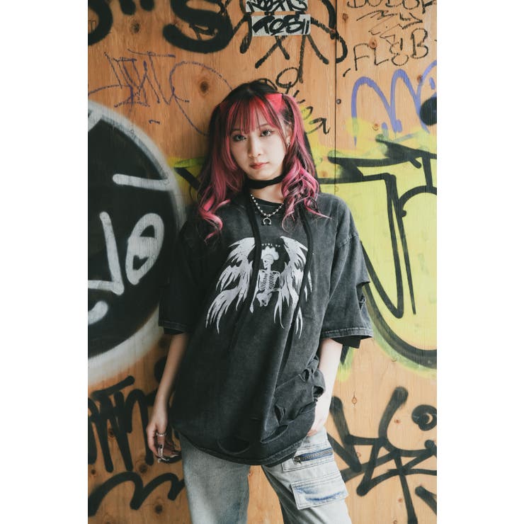 タイガー スカル 髑髏 プリントダメージ加工 ピグメント Tシャツ 半袖