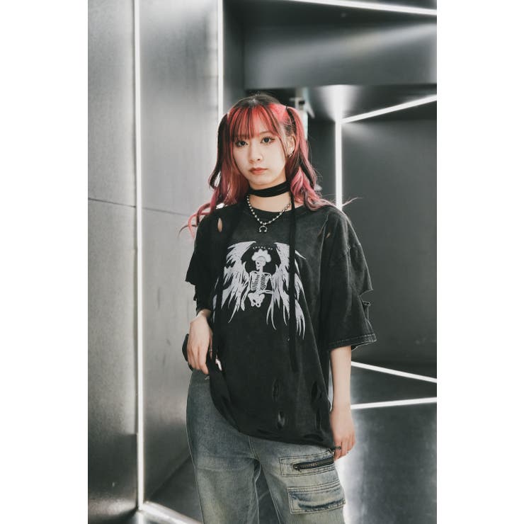タイガー スカル 髑髏 プリントダメージ加工 ピグメント Tシャツ 半袖