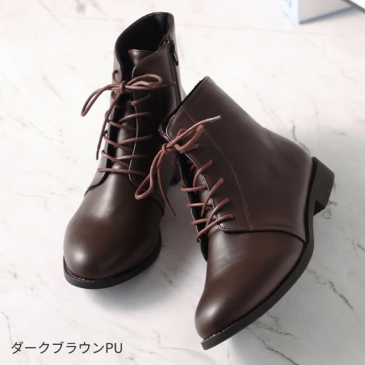 軽量ソール＆ローヒールレースアップショートブーツ[品番：VIVS0000856