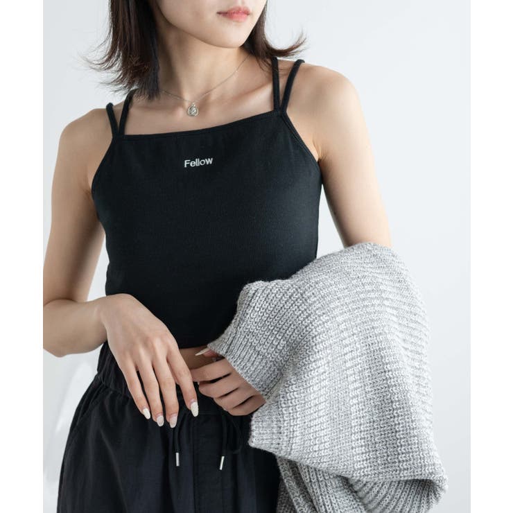 ロゴ刺繍クロスショートキャミ キャミソール レディース[品番