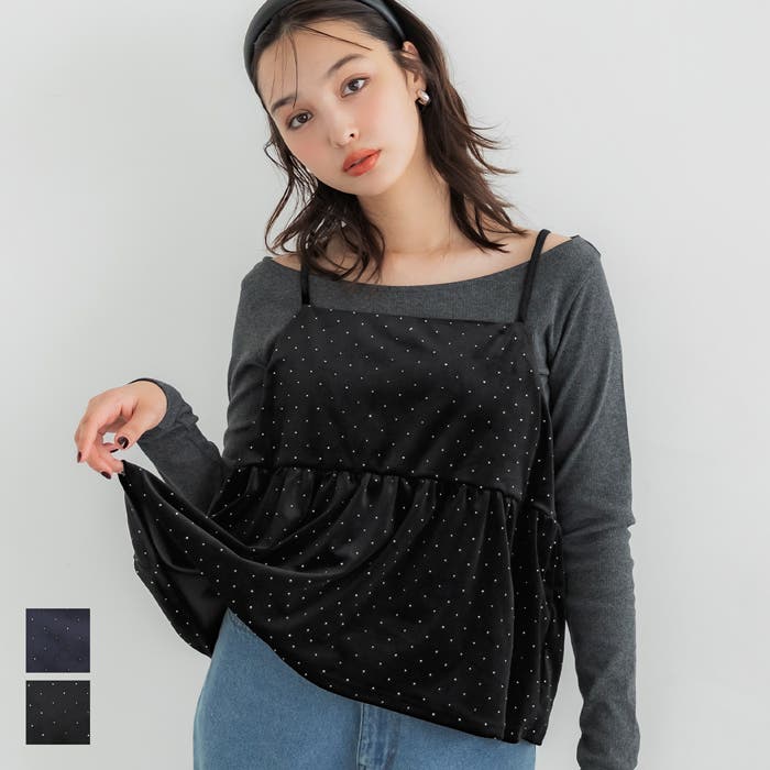 ラインストーンベロアキャミソール[品番：PA000017410]｜coca（コカ