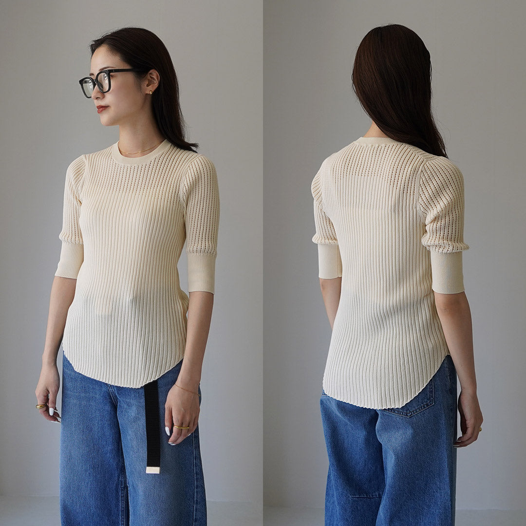 ETRE TOKYO（エトレトウキョウ） ハーフスリーブリブメッシュニット