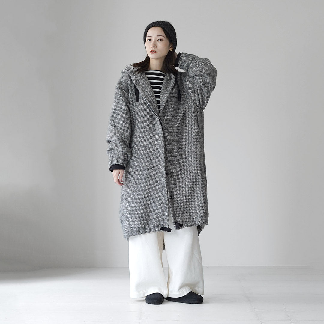 mizuiro ind（ミズイロインド） ウールブレンド フーデッド コート