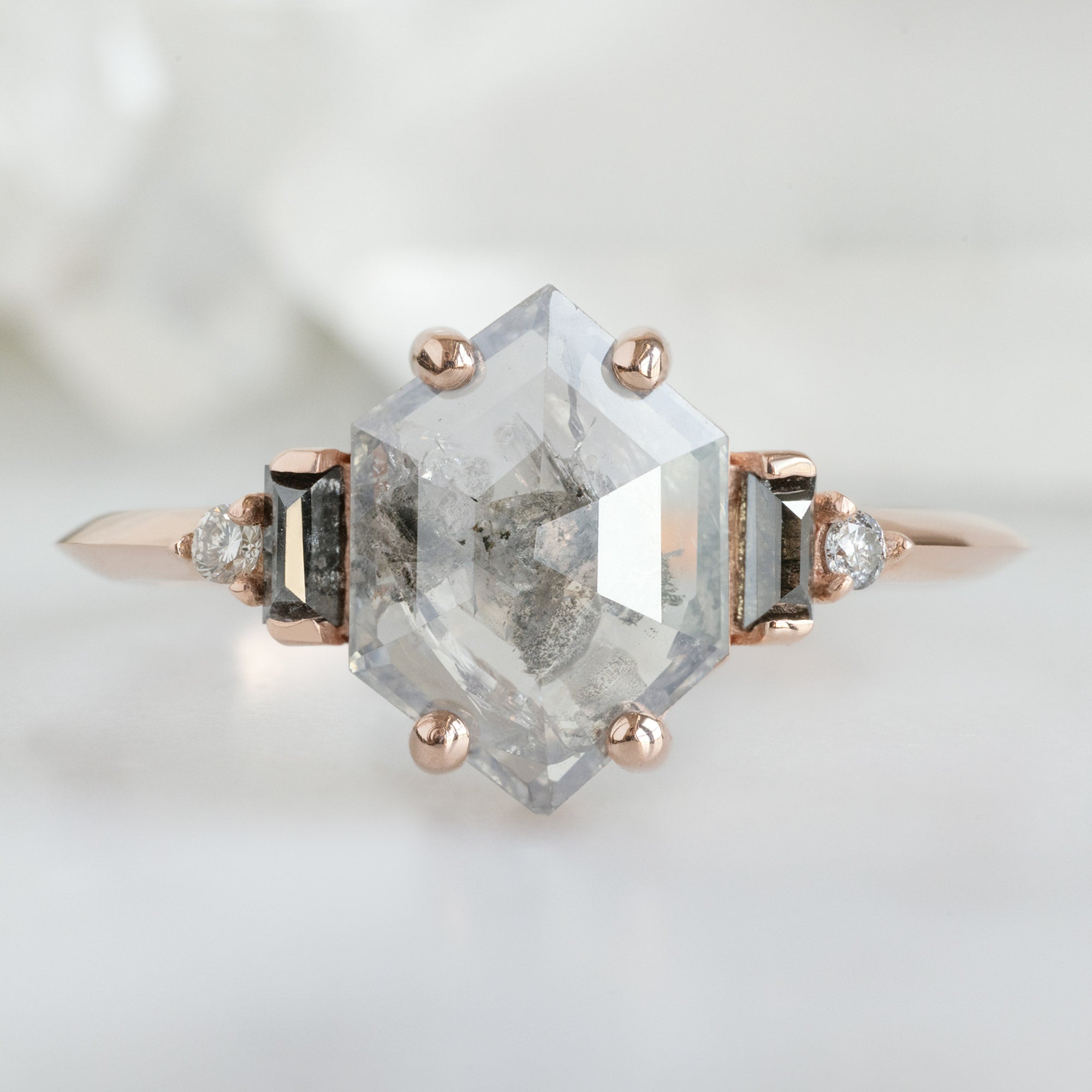 The Primrose Ring | 1.21ct Hexagon Salt and Pepper Diamond in 14K