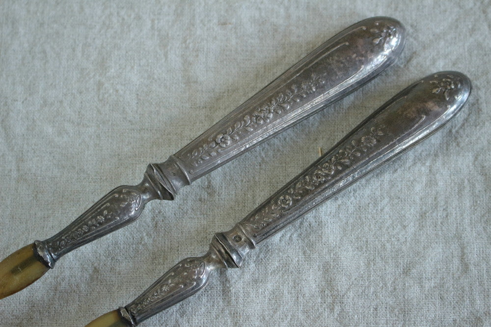 シルバープレート製サービングフォーク＆スプーンセット フランス