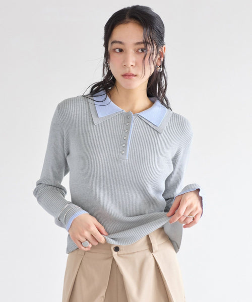 VIS(ビス) / ダブルカラーポロニットトップス (トップス / ニット