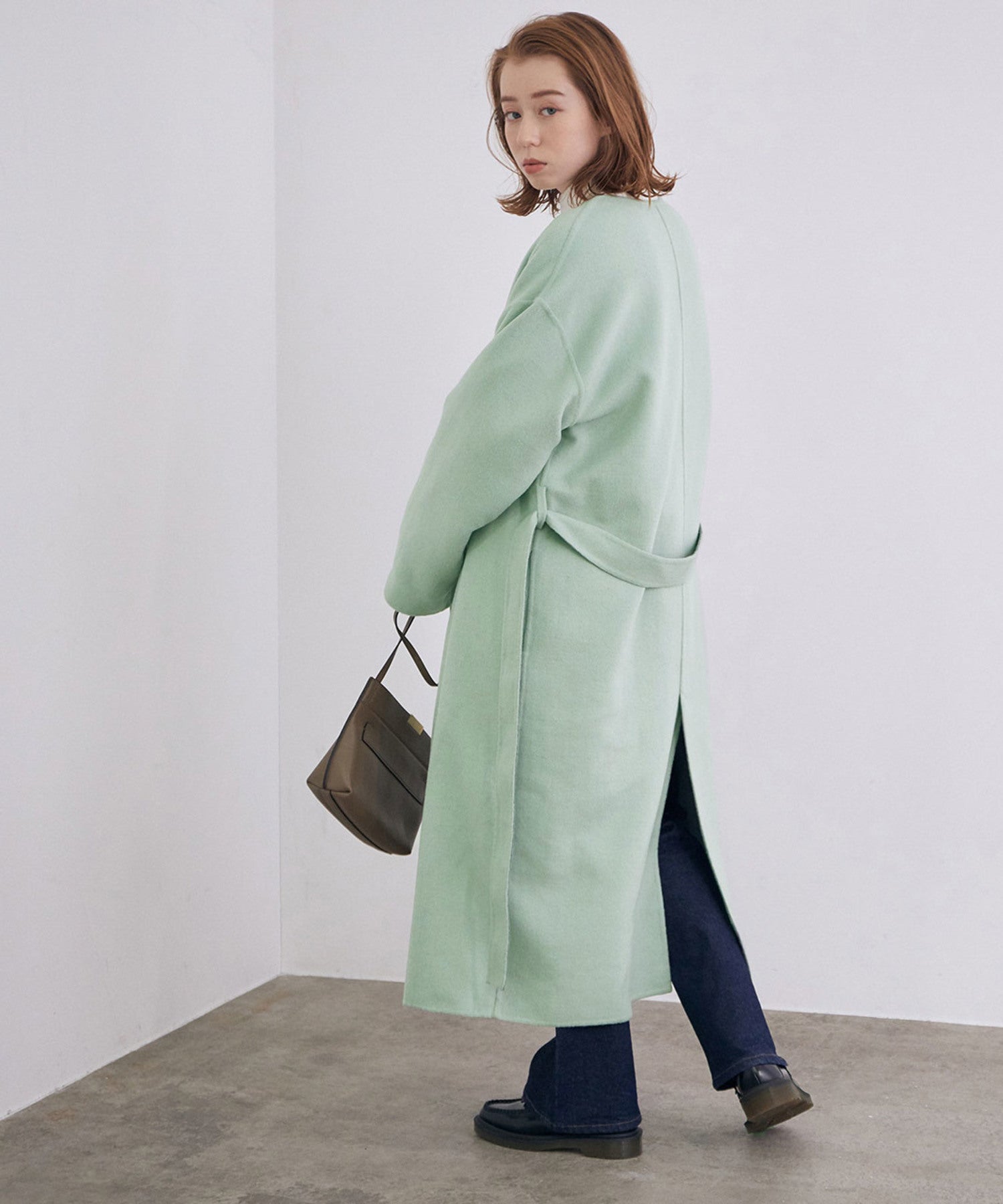 店舗在庫 - 【春まで着られる】ノーカラーリバーウールロングコート