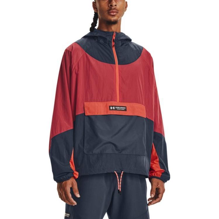 Under Armour Rush Woven 1/2 Zip Anorak Jacket 'Red Grey' 1377183-044