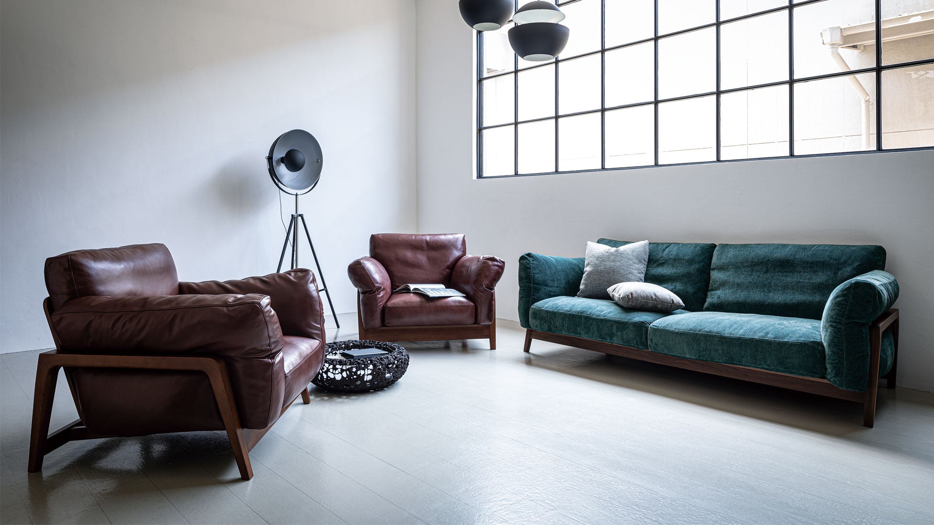 ②富士ファニチャー 北欧デザイン ハイバックソファ 曲げ木 ③富士