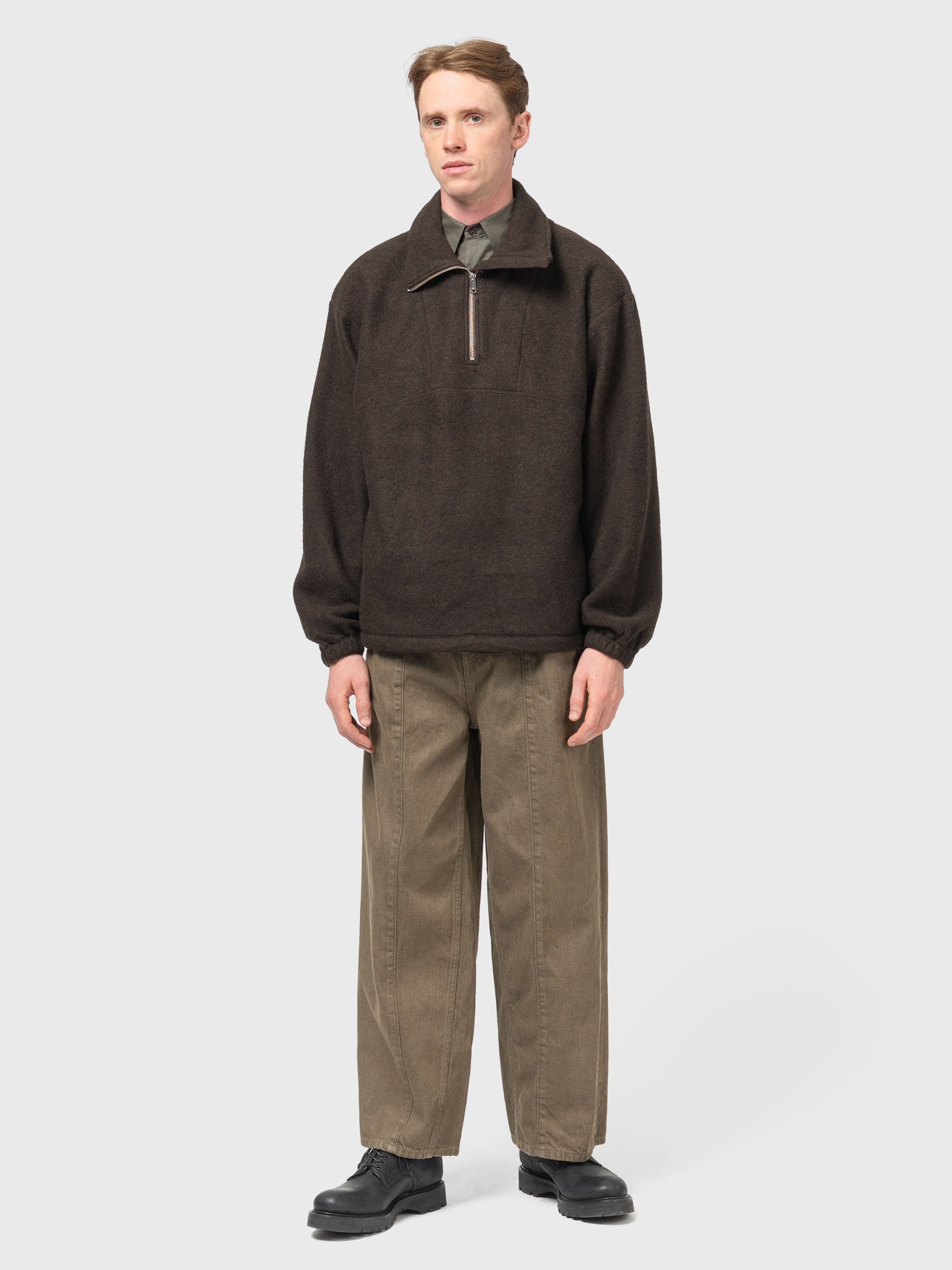 YOKE Wool Fleece Half Zip Pullover Brown | HAVEN