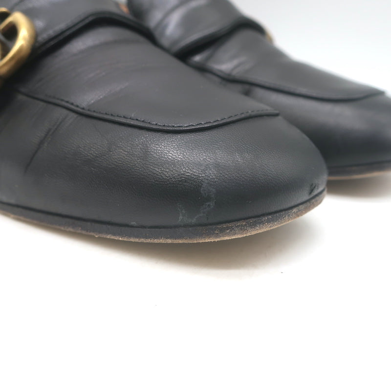Gucci GG Marmont Flat Loafers Black Leather Size 37.5 – Celebrity