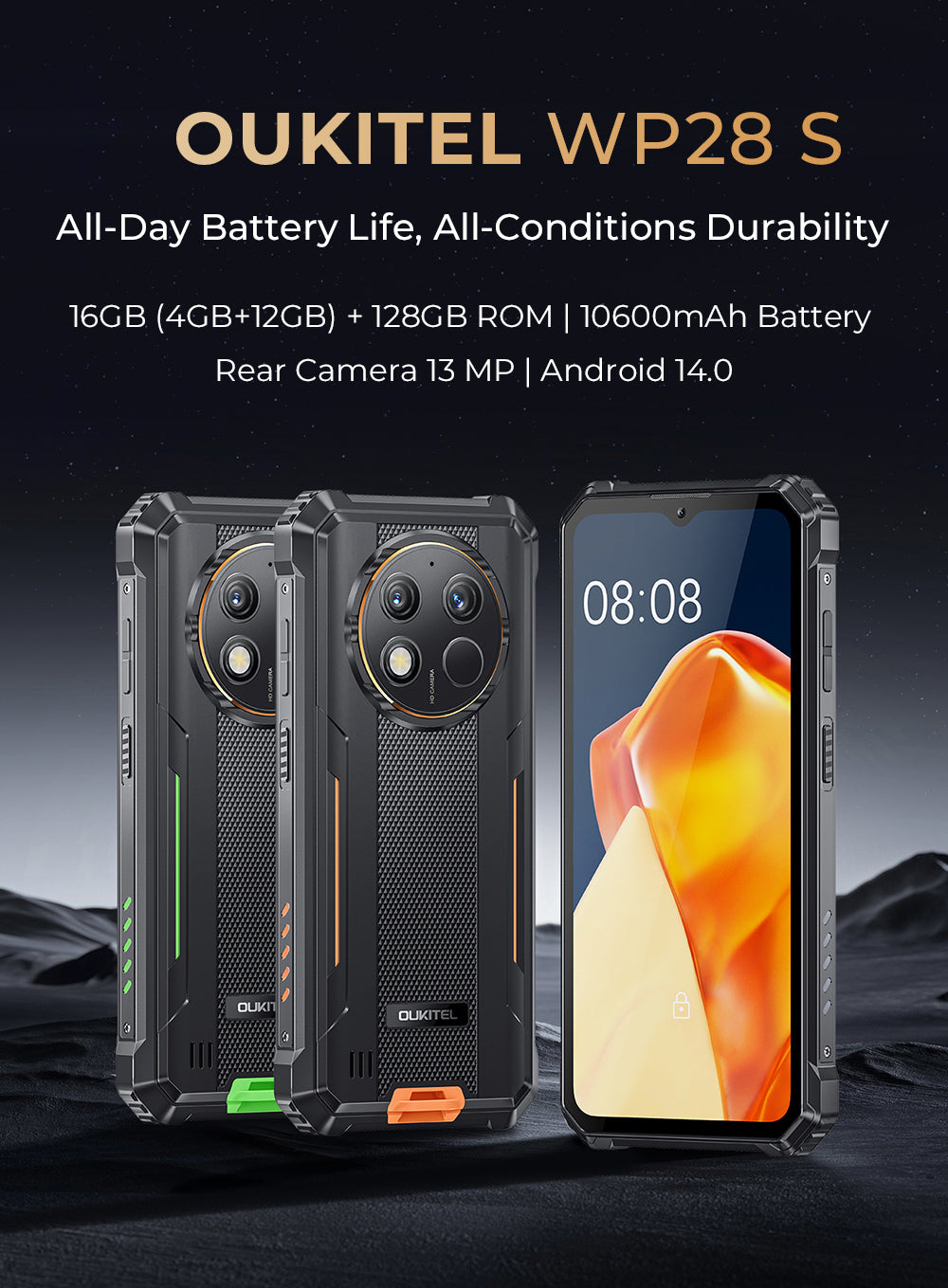 Oukitel WP28S 4G Rugged Phone 6.52-inch 10600mAh Big Battery 13MP