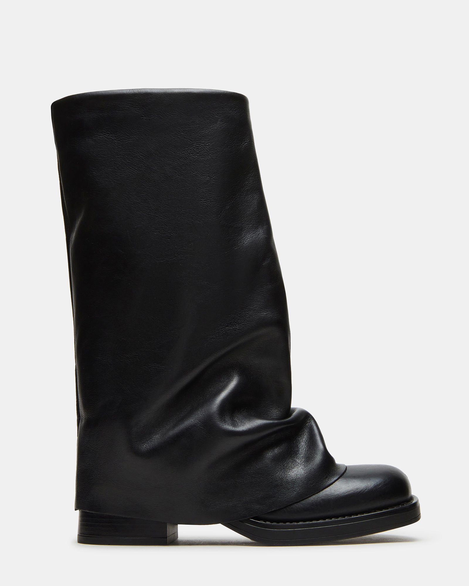BENTON Black Leather Women's Cuffed Moto Boot – Steve Madden