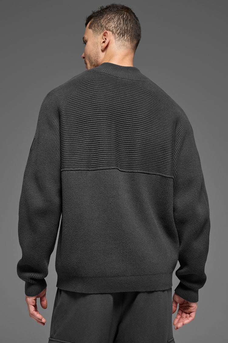 Domain Shift Rib Knit 1/4 Zip Sweater - Anthracite | ALO