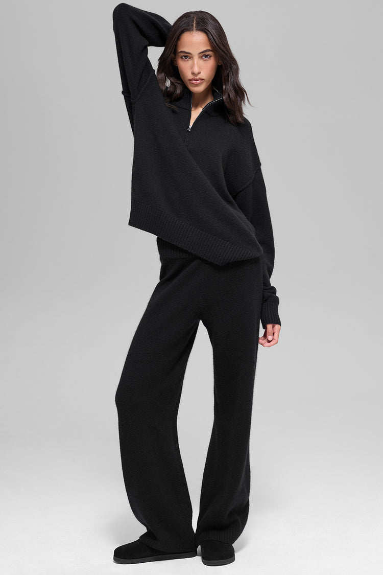 Wool Cashmere New Class 1/4 Zip Pullover - Black | ALO