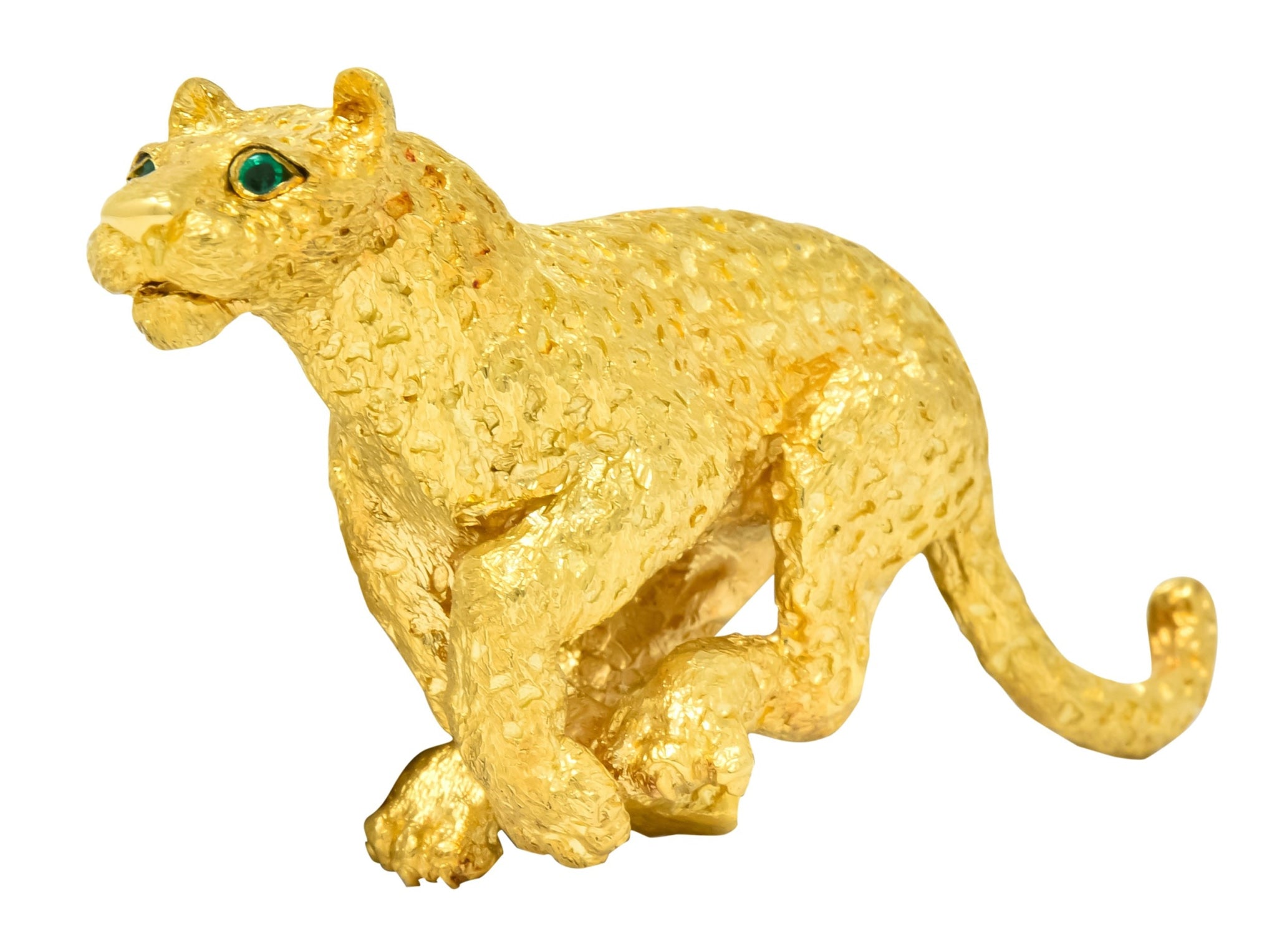 Tiffany & Co. Emerald 18 Karat Yellow Gold Leopard Brooch 1991