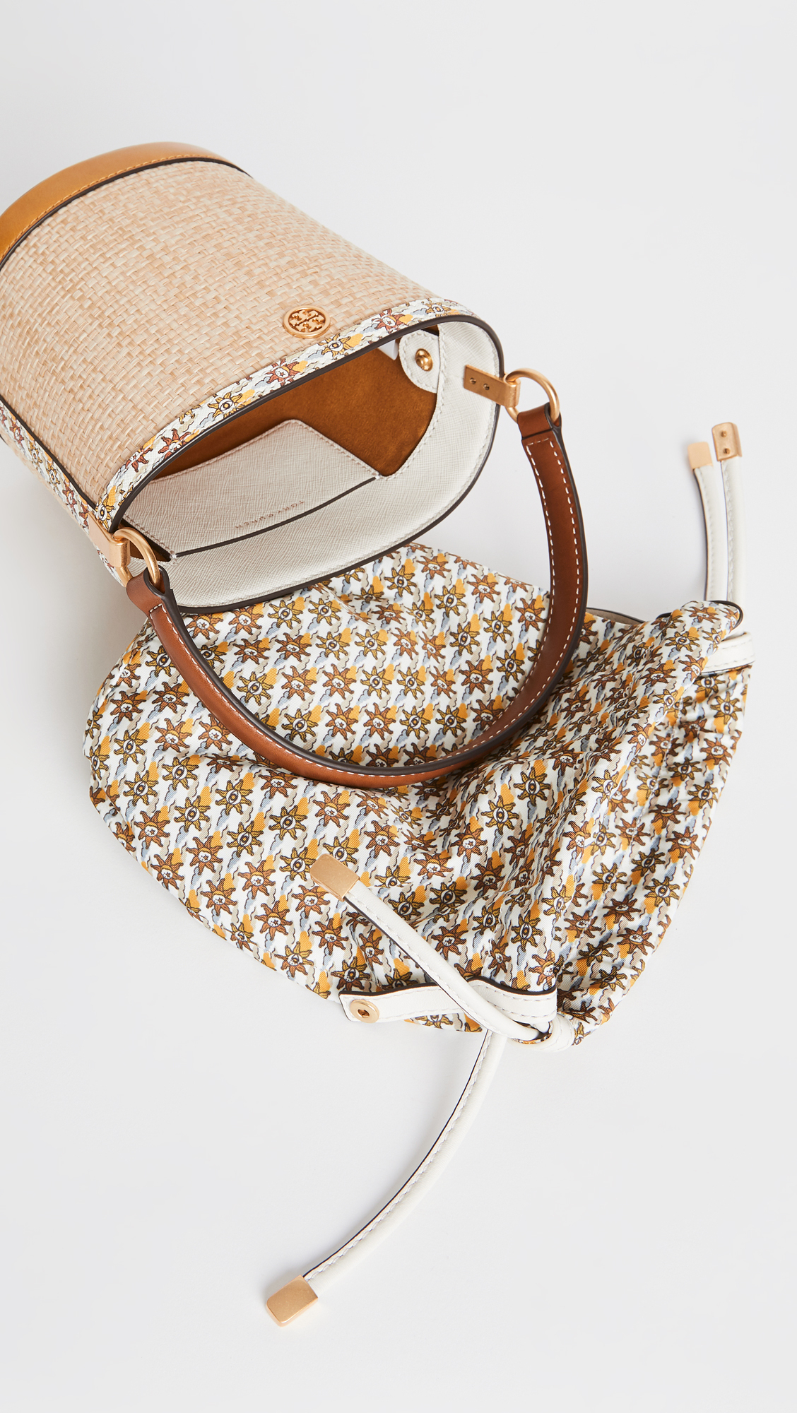 13838 TORY BURCH Robinson Straw Mini Bucket Bag NATURAL |