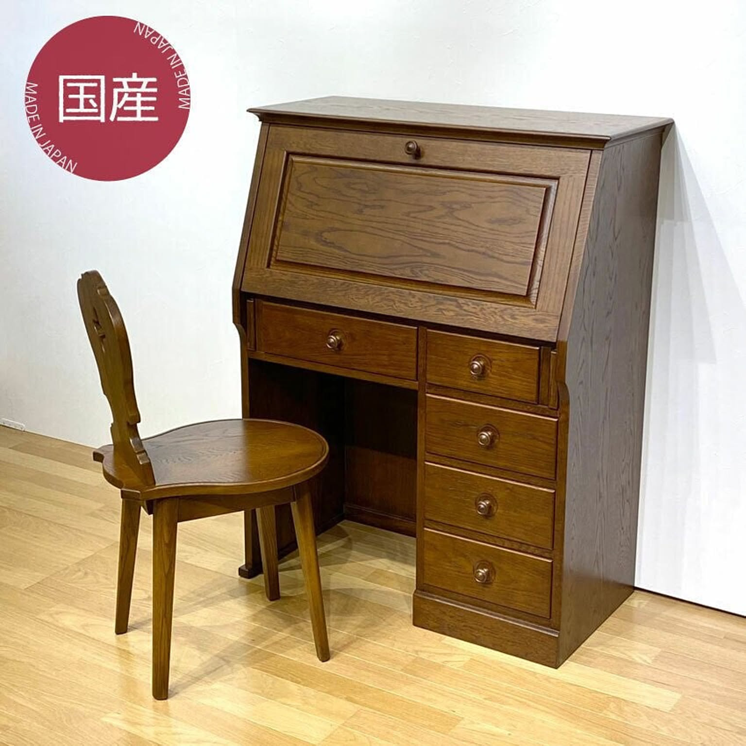 神居民芸 ライティングビューロー ライティングデスク 樺 上棚付き A6