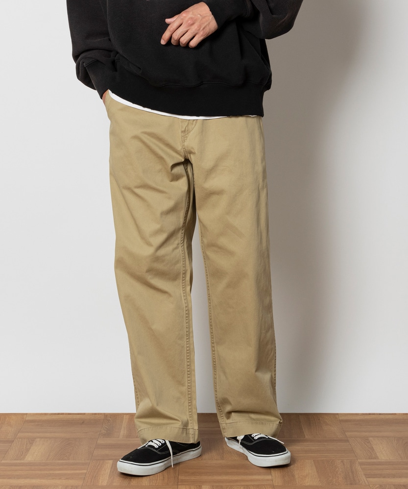 ワイドストレートチノパンツ【自宅で試着、返品送料無料】(S ベージュ