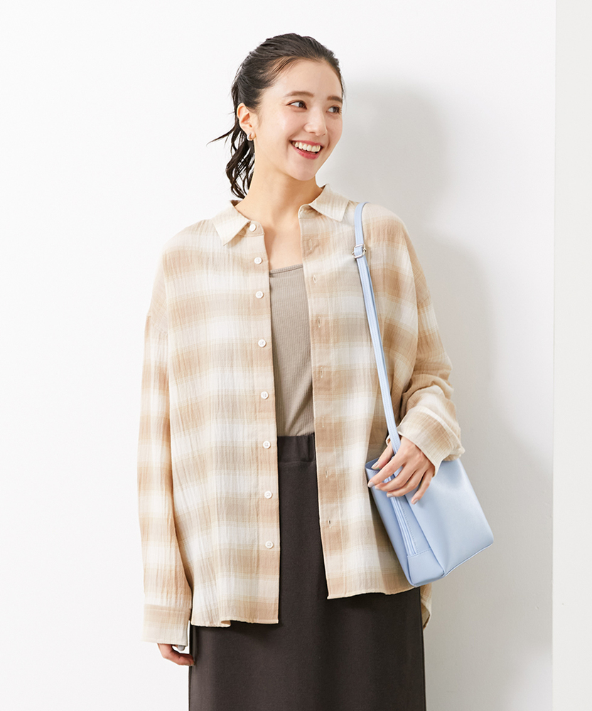チェックビッグシャツ(S ベージュ): トップス｜Right-on公式オンライン
