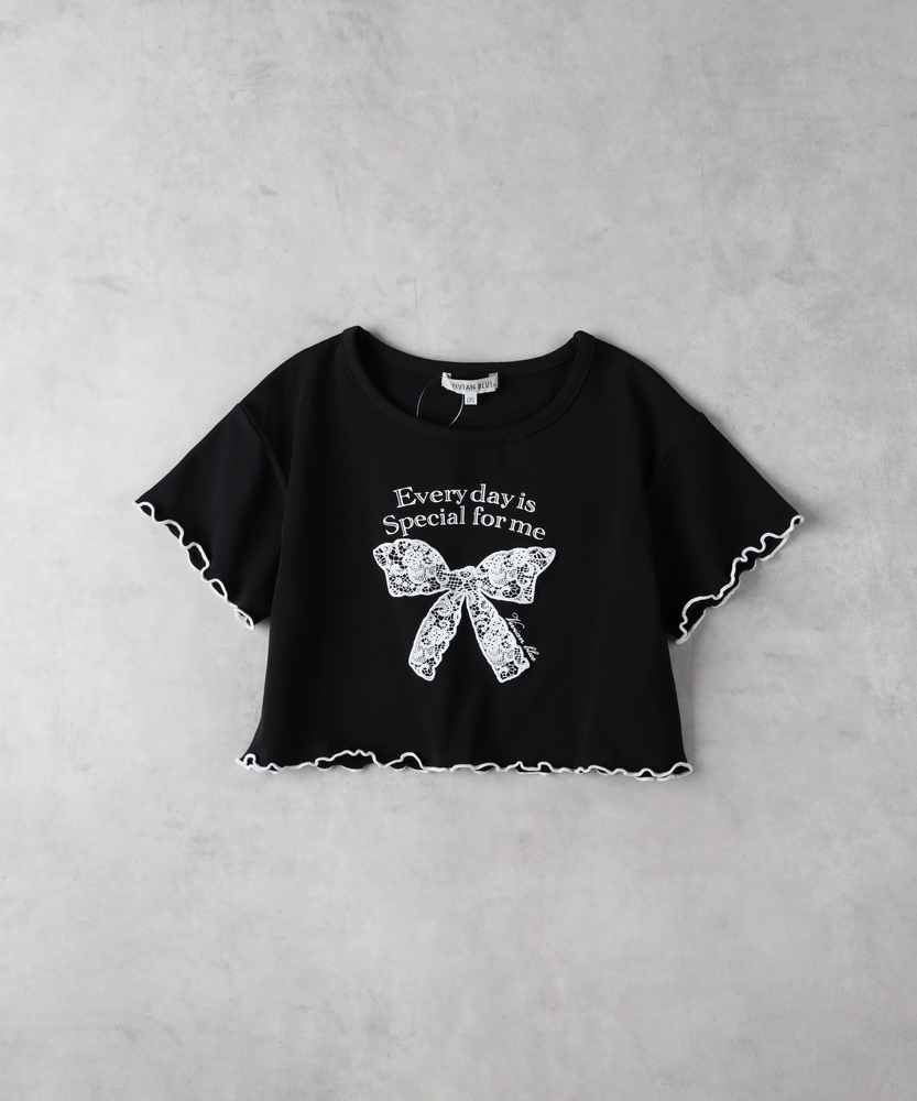 リボンレース風プリントTシャツ(130 ホワイト): トップス｜Right-on