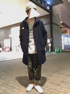 DANTON(ダントン)】ウールモッサ フードシングルコートを使ったメンズ