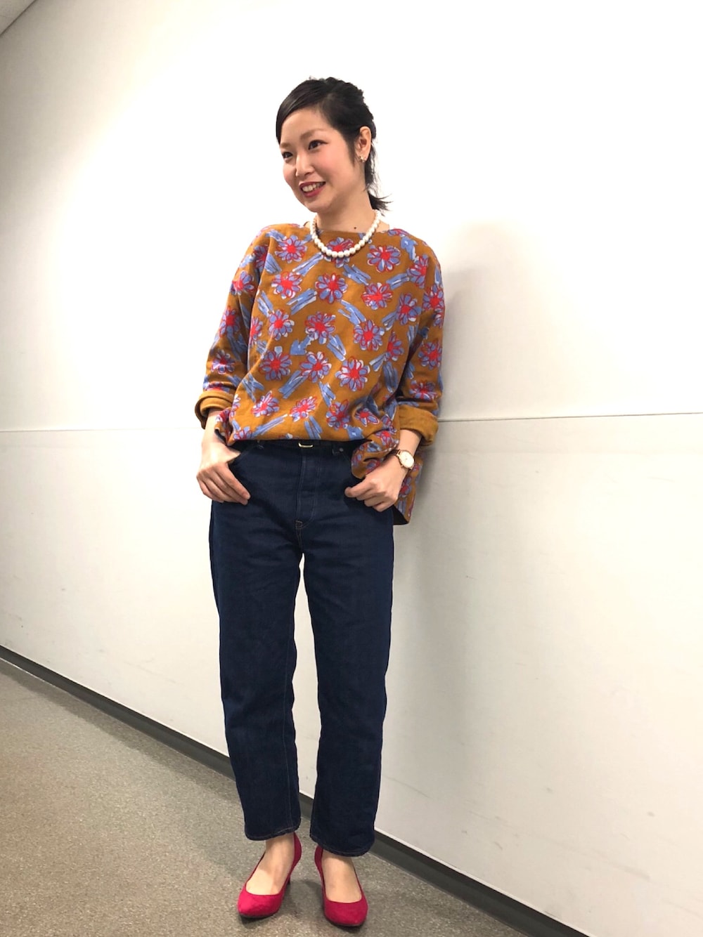 45rpm ライトモールフラワーヘリンボンプリントブラウス45R