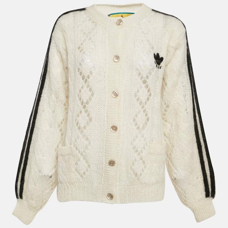 Gucci X Adidas Ivory Mohair Knit Button Front Cardigan L Gucci