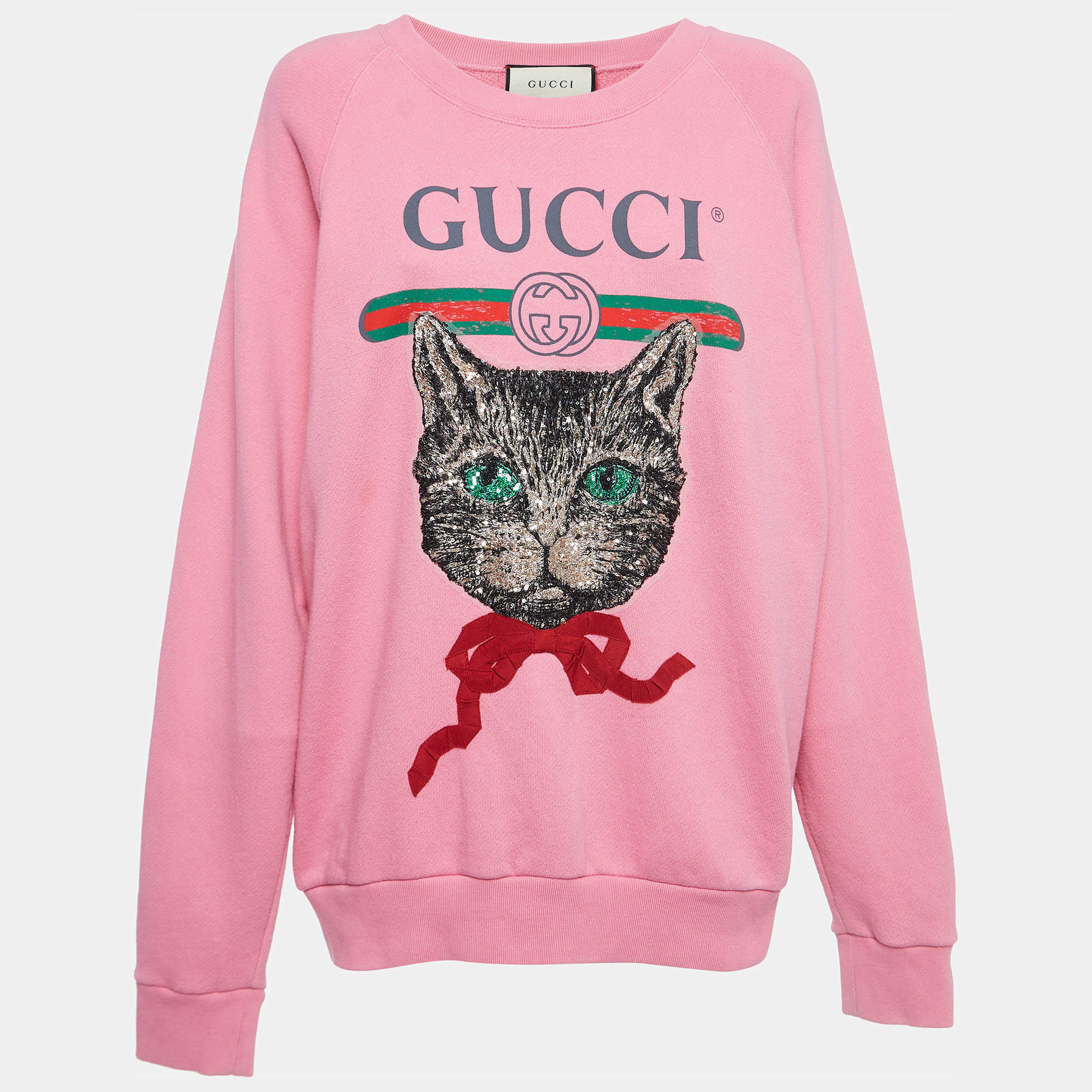 Gucci Pink Mystic Cat Logo Print Cotton Sweatshirt M | eBay
