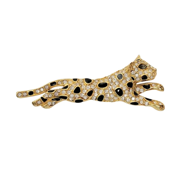 leopard様特大希少TRIFARIガラスヴィンテージブローチB240 Snowleopard