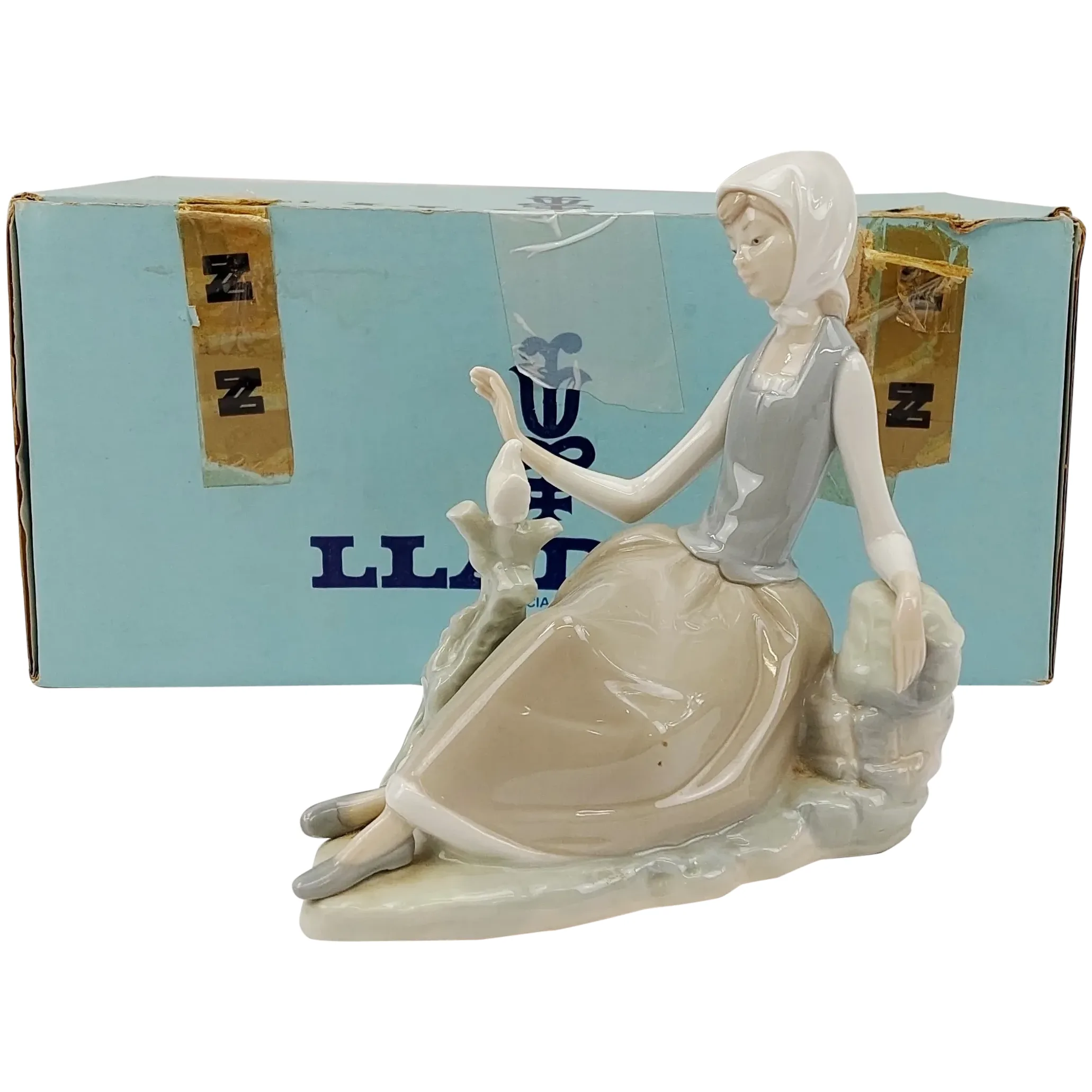 Boxed Lladro Figurine No. 660 – Woman Sitting Watching a Bird. For