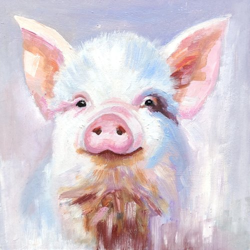 10%OFF】ロシア 豚の肖像画オリジナル油絵家畜アート面白い壁アート
