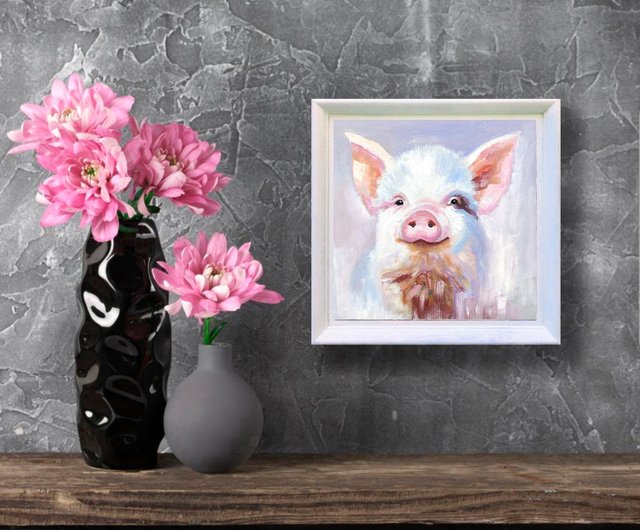 10%OFF】ロシア 豚の肖像画オリジナル油絵家畜アート面白い壁アート
