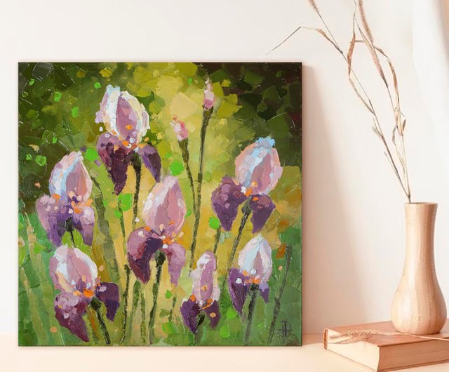 ロシア アイリスの絵画 花 油絵 キャンバスに描かれた花のオリジナル