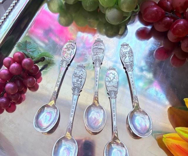 台湾 英国シルバーメッキ食器、立体彫刻コーヒースプーン、花柄ティー