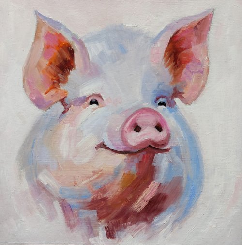 10%OFF】ロシア 豚オリジナル油絵家畜アート面白いポートレート壁