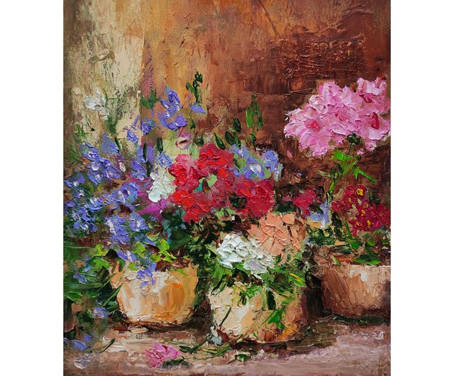 10%OFF】ロシア 花束オリジナル油絵鉢植え花ウォールアートギフト