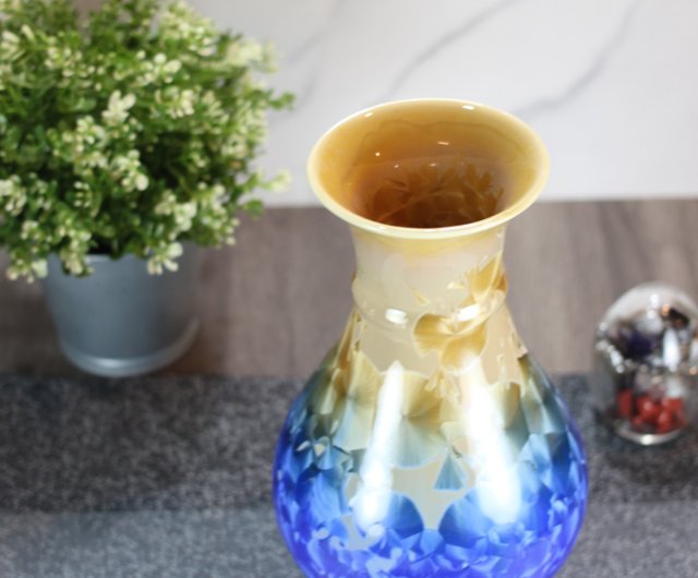送料無料】台湾 【ギフトに最適】高さ25cm クリスタル釉薬花瓶 Yingge