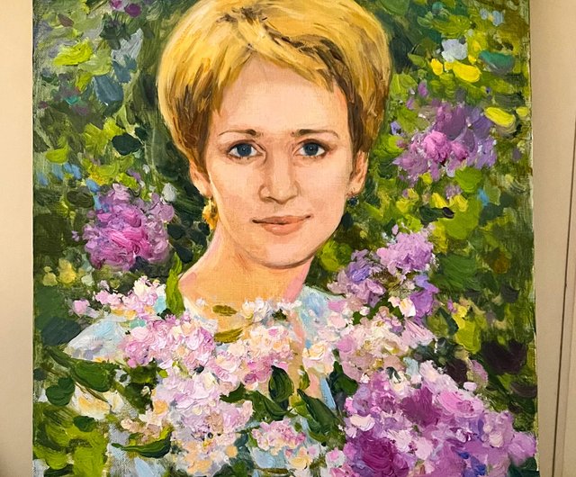 送料無料】ロシア 油絵で描かれた少女のカスタム肖像画オリジナル絵画