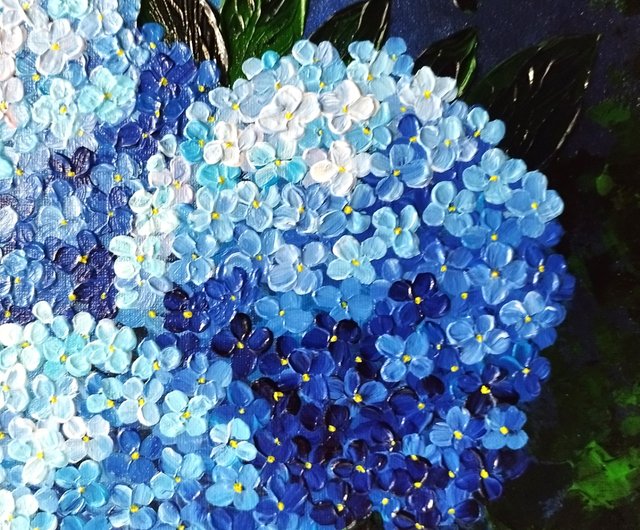 ロシア アジサイの絵 花束原画 青い花 油絵 壁飾り 藍染 Artpainting