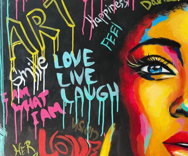 送料無料】スペイン 大きな絵画 カラフルなアフロセントリックなポップ