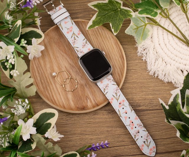 香港 ピンクの花柄ライトブルーApple Watchバンド Apple Watch 4/5/6/7