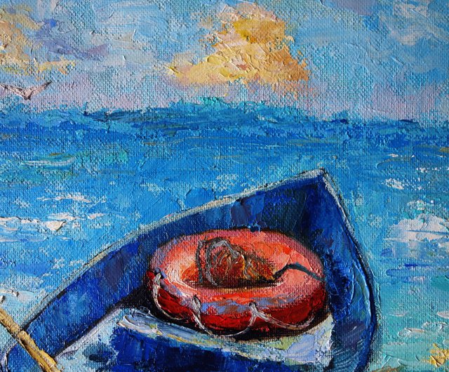 スジョノ・アブドゥラ 『漁船』1977年油彩画 136×72cm 直筆署名額付