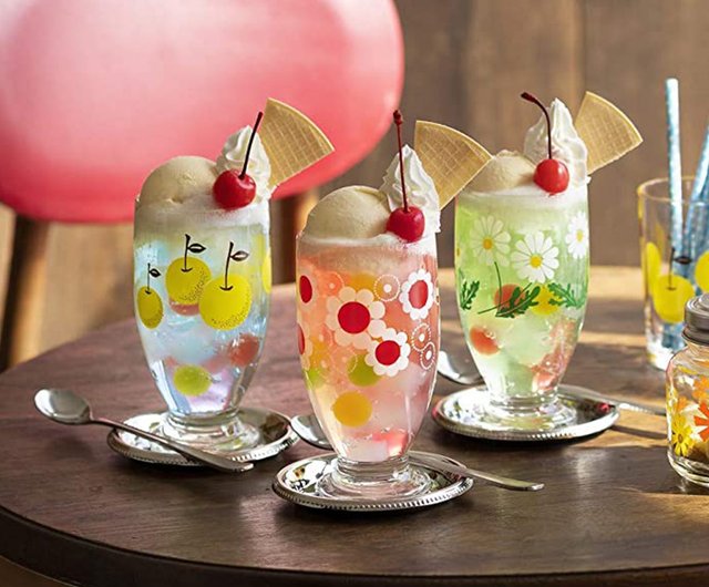 台湾 日本 津軽びいどろ 昭和レトロ 花柄曲線グラス / 全4種 津軽