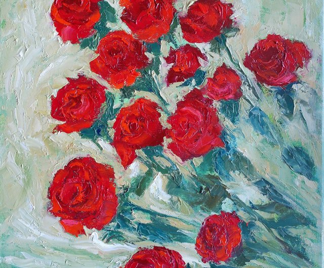 エストニア バラの花 オリジナル アート 油絵 壁の装飾 赤いバラ