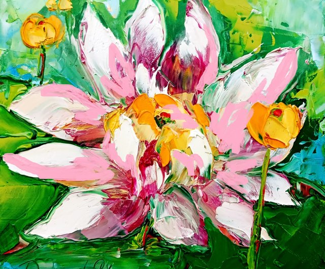 送料無料】ウクライナ 睡蓮の絵画 オリジナルアート インパストペイン