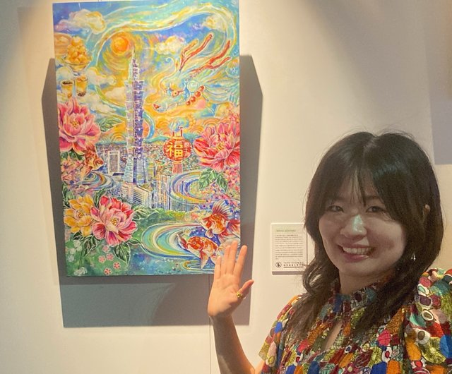 1点もの作品再販なし【赤富士と鶴の絵】 開運 幸運 日本風 日本の画家