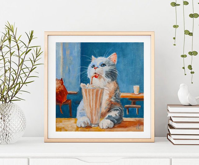 10%OFF】ロシア 猫のオリジナル油絵、面白いペットの肖像画、子猫の壁